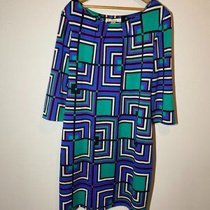 Dress with Scoop Neck & Geometric Square pattern - Size 12, AA Studio